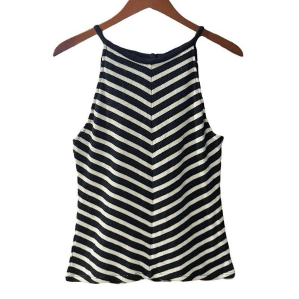 Anthropologie Maeve Melany Knit Halter Top Tank Striped Navy Blue/White S Small